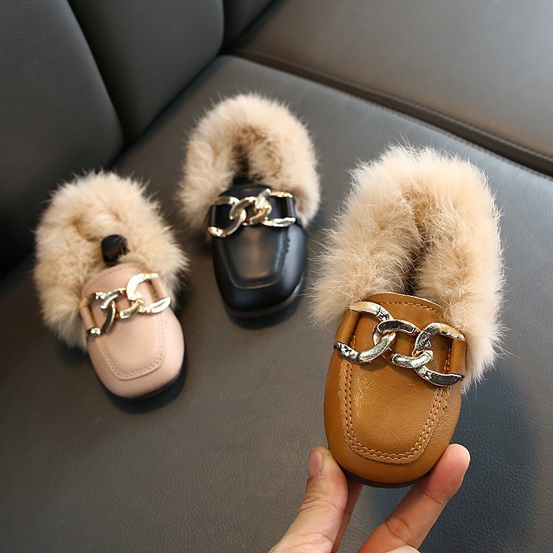 Fluffy Fur Metal Chain Loafer