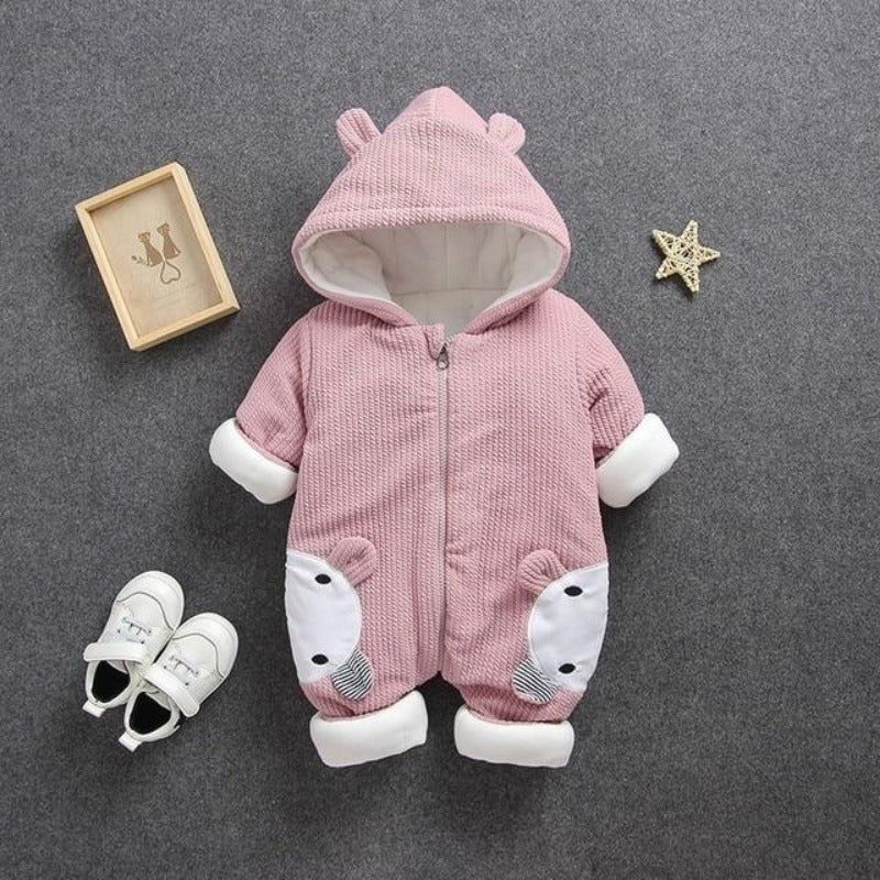 Patched Bear Baby Hooded Jumpsuit
