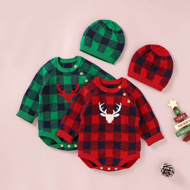 Christmas Baby Checkered Jumpsuit Set
