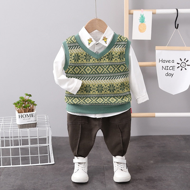 Knitted Vest and Pants 3-Pc Set