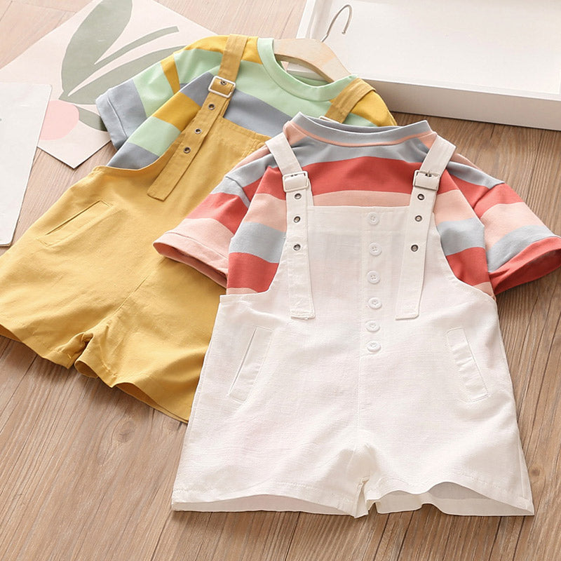 Striped-Tee and Sling Shorts Set